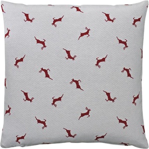 Kissenhülle HOSSNER - HOMECOLLECTION Sprunghirsch, Weihnachtsdeko Kissenbezüge Gr. B/L: 40 cm x 40 cm, 2 St., Polyester-Baumwolle, rot (beige, bordeaux) Kissenbezüge gemustert