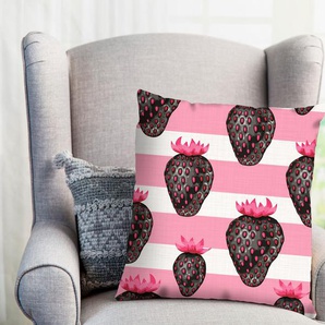 Kissenhülle QUEENCE Fakir Kissenbezüge Gr. B/L: 50 cm x 50 cm, 1 St., Polyester, weiß Kissenbezüge gemustert Erdbeeren