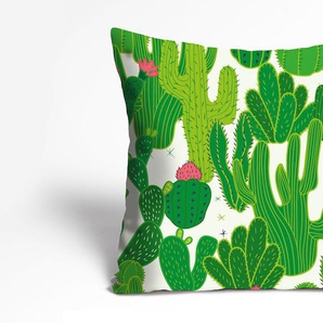 Kissenhülle QUEENCE Falco Kissenbezüge Gr. B/L: 50 cm x 50 cm, 1 St., Polyester, weiß Kissenbezüge gemustert Kakteen