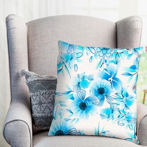 Kissenhülle QUEENCE Fantor Kissenbezüge Gr. B/L: 40 cm x 40 cm, 1 St., Polyester, blau Kissenbezüge gemustert Blumen