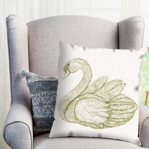 Kissenhülle QUEENCE Farell Kissenbezüge Gr. B/L: 50 cm x 50 cm, 1 St., Polyester, beige Kissenbezüge gemustert Schwan
