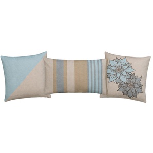 Kissenhüllen HOME AFFAIRE Anny Kissenhülle, Kissenbezug im Mix&Match-Design, Dekokissen Kissenbezüge Gr. L: 40 cm, 3 St., Baumwolle, blau Kissenbezüge gemustert Kissenhüllen ohne Füllung, 3 Stück