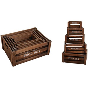 Kistenset, Braun, Holz, 5-teilig, 37x28x15 cm, Ordnen & Aufbewahren, Aufbewahrungsboxen