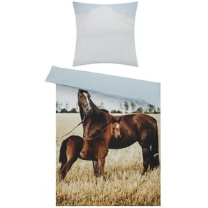 KJUT Renforcé Wende-Bettwäsche Horses | mehrfarbig | 135 cm |