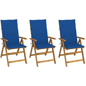 Klappbare Gartenstühle 3 Stk. mit Auflagen Massivholz Akazie Königsblau
