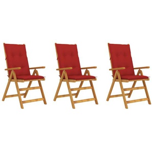 Klappbare Gartenstühle 3 Stk. mit Auflagen Massivholz Akazie Rot