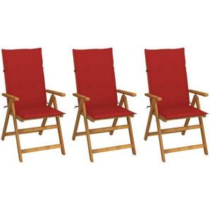 Klappbare Gartenstühle 3 Stk. mit Auflagen Massivholz Akazie Rot