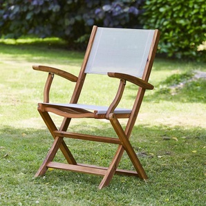 Klappbarer Gartensessel aus  Akazienholz und grauem Textilene