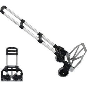 Klappbarer Sackkarre, Handwagen aus Aluminiumlegierung, tragbarer Gepäckwagen mit Teleskopgriff und Gummirädern, Tragfähigkeit: 80 kg, KT-2124
