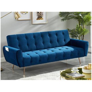 Schlafsofa Klappsofa 3-Sitzer - Samt - Dunkelblau - POLANI