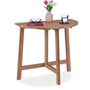 Klapptisch, halbrund, HxBxT: 74 x 80 x 50 cm, Balkon, Terrasse & Garten, Holz, Outdoor, Wandklapptisch, braun - Relaxdays