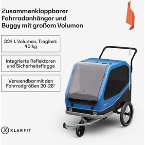 Klarfit - Anhänger für 2 Haustiere mit 324 l Volumen, Hybrid-Buggy mit solider Stahlrahmenkonstruktion, integrierten Reflektoren & Bremsen