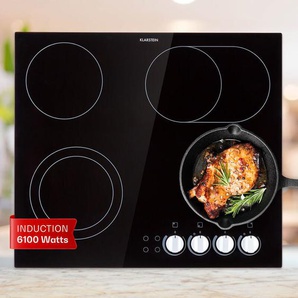Klarstein - Glaskeramik Kochfeld, Einbau-Kochfeld mit 4 Platten, 6100 w Elektro Kochfeld zum Kochen, Modernes Glaskeramikkochfeld, Glaskeramik
