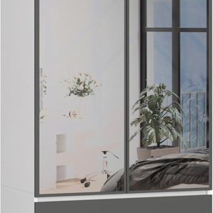Kleiderschrank AKORD S90 mit Spiegel Weiß 90 cm 2 Türen 2 Schubladen 4 Ebenen Front Graphitgrau B90 x H180 x T51 cm SP0PSYSBIASZALUST