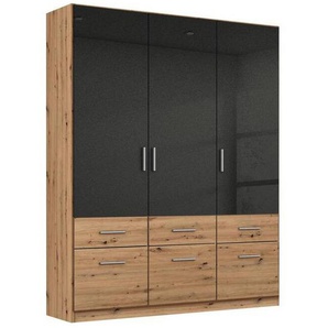 Kleiderschrank , Dunkelgrau, Eiche Artisan , Holzwerkstoff , 2 Fächer , 6 Schubladen , 136x197x54 cm , Blauer Engel, Goldenes M, Made in Germany , Typenauswahl, umfangreiches Zubehör erhältlich, in verschiedenen Größen und Holzdekoren erhältlich ,