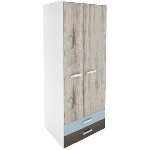 Kleiderschrank FMD Nona Schränke Gr. B/H/T: 75,6 cm x 193,5 cm x 60 cm, 2 St., blau (sandeiche nb, weiß, lava, denim) Baby Kinderkleiderschrank Kleiderschrank Kinderschränke Breite 75,6 cm