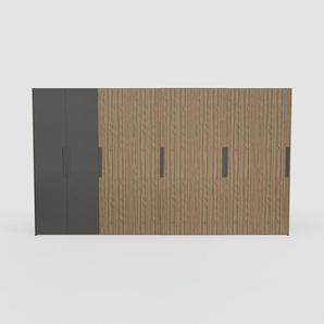 Kleiderschrank Graphitgrau/Nussbaum - Individueller Designer-Kleiderschrank - 404 x 232 x 65 cm, Selbst Designen, Böden/hohe Schublade/Schublade Glasfront/kompakt Schublade/Kleiderlift/Schuhauszug/Kleiderstange