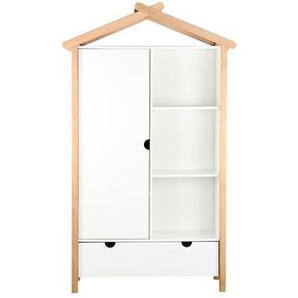 Kleiderschrank Hausform, 1 Tür, 3 offene Fächer, 1 Schublade - Schrank, Garderobenschrank, Mehrzweckschrank