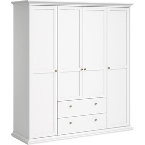 Kleiderschrank HOME AFFAIRE Paris Drehtürenschrank, Aufbewahrung Kasten Schrank Stauraum, weiß, B:181cm H:200cm T:60,5cm, Schränke, Drehtürenschrank Kleiderschrank, mit 4 Türen, 11 Facher, Kleiderstange, 2 Schubladen, Breite 181 cm, Topseller