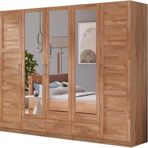 Kleiderschrank HOME AFFAIRE Sabrina, natürlicher Landhausstil, mit Innenausstattung, beige (kernbuche), B:240cm H:200cm T:60cm, Schränke, Spiegel und Schubladen, teilmassiv,Buche oder Eiche, FSC-zertifiziert, Topseller