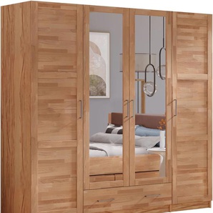 Kleiderschrank HOME AFFAIRE Sabrina, natürlicher Landhausstil, mit Innenausstattung, beige (kernbuche), B:192cm H:200cm T:60cm, Schränke, Spiegel und Schubladen, teilmassiv,Buche oder Eiche, FSC-zertifiziert, Topseller