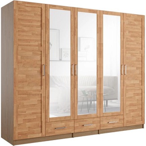Kleiderschrank HOME AFFAIRE Sabrina, natürlicher Landhausstil, mit Innenausstattung, braun (eiche), B:240cm H:200cm T:60cm, Schränke, Spiegel und Schubladen, teilmassiv,Buche oder Eiche, FSC-zertifiziert, Topseller
