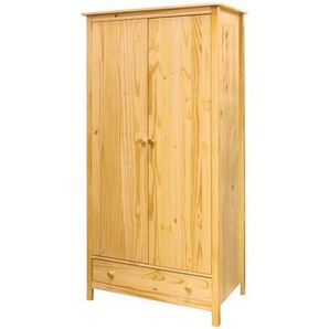 Kleiderschrank Kiefern Holz, 2 Türen, 1 Schublade - Schrank, Garderobenschrank, Mehrzweckschrank