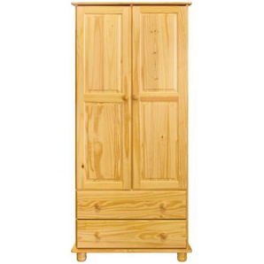 Kleiderschrank Kiefern Holz, 2 Türen, 2 Schubladen - Schrank, Garderobenschrank, Mehrzweckschrank