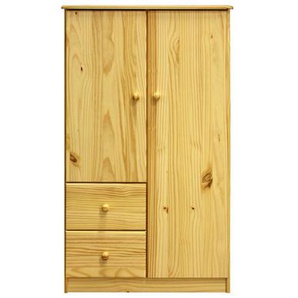 Kleiderschrank Kiefern Holz, 2 Türen, 2 Schubladen - Schrank, Garderobenschrank, Mehrzweckschrank