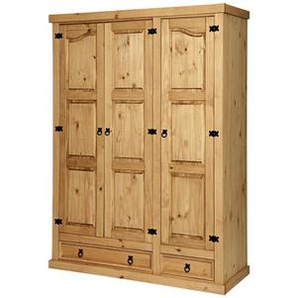 Kleiderschrank Kiefern Holz, 3 Türen, 2 Schubladen - Schrank, Garderobenschrank, Mehrzweckschrank
