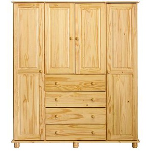 Kleiderschrank Kiefern Holz, 4 Türen, 4 Schubladen - Schrank, Garderobenschrank, Mehrzweckschrank