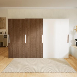 Kleiderschrank Nussbaum/Weiß - Individueller Designer-Kleiderschrank - 354 x 232 x 65 cm, Selbst Designen, Böden/hohe Schublade/Schublade Glasfront/kompakt Schublade/Kleiderlift