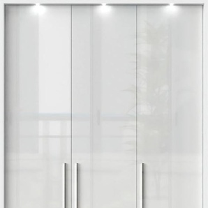 Kleiderschrank PLACES OF STYLE Piano Schränke Gr. B/H/T: 142 cm x 226 cm x 60 cm, 3 Türen, 3 St., weiß (weiß hochglanz) Drehtürenschrank Kleiderschrank Drehtürenschränke UV lackiert, mit Beleuchtung, hochglänzend, Soft-Close Funktion