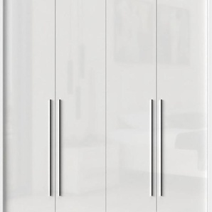 Kleiderschrank PLACES OF STYLE Piano Schränke Gr. B/H/T: 187 cm x 226 cm x 60 cm, 4 Türen, 4 St., weiß (weiß hochglanz) Drehtürenschrank Kleiderschrank Drehtürenschränke weiß, UV lackiert, mit Beleuchtung, hochglänzend, Soft-Close Funktion