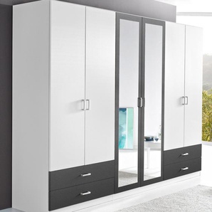 Kleiderschrank RAUCH Bobona Schränke Gr. B/H/T: 271 cm x 210 cm x 54 cm, 6 St., schwarz-weiß (weiß, graumetallic) Drehtürenschrank Drehtürenschränke Schränke