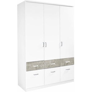 Kleiderschrank RAUCH Bremen Schränke Gr. B/H/T: 136 cm x 199 cm x 58 cm, ohne Spiegel, 3 St., weiß (weiß, beton) Kleiderschränke