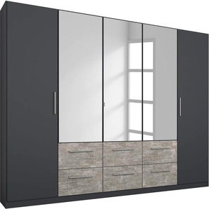 Kleiderschrank RAUCH Siegen Schränke Gr. B/H/T: 226 cm x 210 cm x 54 cm, 5 St., grau (graumetallic, beton, optik) Drehtürenschrank Kleiderschrank Drehtürenschränke Schränke mit Spiegel und Schubkästen