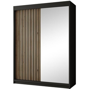 Kleiderschrank Schiebetürenschrank VOID 120 cm schwarz mit Spiegel und Lamellen