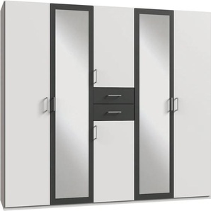 Kleiderschrank WIMEX Diver Drehtürenschrank mit Spiegel, Schubladen, 225 oder 270cm breit, weiß (weiß, graphit), B:225cm H:207cm T:58cm, Schränke, Bestseller Schlafzimmerschrank wahlweise 3 Innenausstattungen, Topseller