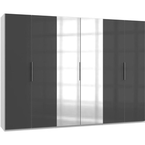 Kleiderschrank WIMEX Level by fresh to go Schränke Gr. B/H/T: 300 cm x 216 cm x 58 cm, 6 St., weiß (weiß, grauglas) Kleiderschrank Drehtürenschrank Drehtürenschränke Schränke mit Glas- und Spiegeltüren