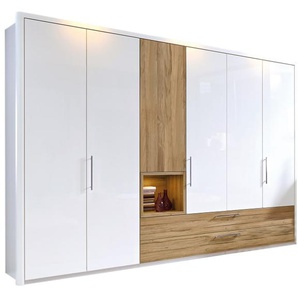 Kleiderschrank Zamaro in bianco weiß Hochglanz/Eiche-Nachbildung, Breite ca. 302 cm