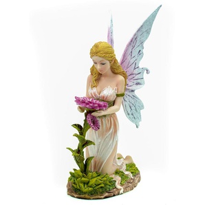 Kleine Frühlingsfee Florina kniet vor Blume 16 cm Figur Skulptur Engel Fairy Elfe