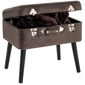 Kleine Sitztruhe in Taupe und Schwarz Samtbezug