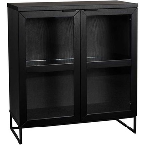 Kleine Vitrine in Schwarz Eiche Massivholz und Stahl
