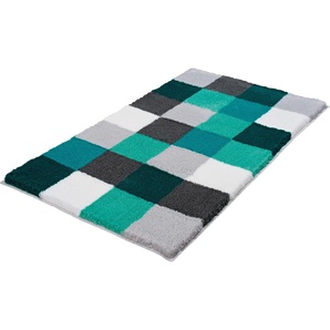Badematte KLEINE WOLKE Caro Badematten Gr. rechteckig (70 cm x 120 cm), 1 St., Kunstfaser, blau (petrol) Gemusterte Badematten Badteppich, modernes Karo-Muster, Pastell-Farben, waschbar