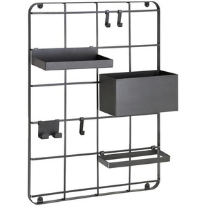 Kleine Wolke Badezimmerregal Grid, Schwarz, Metall, 42x55x13 cm, hängend, Badezimmer, Badezimmerregale, Badregale