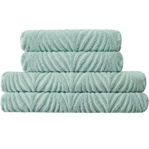 Kleine Wolke Handtuch Set Leaf, Frottier (Set, 4-St), 100% Baumwolle, Blatt Motiv, Hoch-Tief Optik, Bordüre, weich