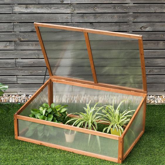 Kleines Kaltgewächshaus aus Holz Schutz für Blumenbeete im Garten oder auf der Terrasse 100 x 65 x 40 cm