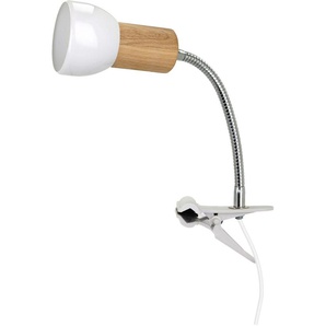 Klemmleuchte SPOT LIGHT SVENDA FLEX Lampen Gr. 1 flammig, Ø 9 cm Höhe: 24 cm, weiß (eichefarben, weiß, chromfarben) Bürolampe Klemmleuchte Leselampe Klemmleuchten Lampen Naturprodukt aus Massivholz, Nachhaltig, flex. Arm, Schirm Metall