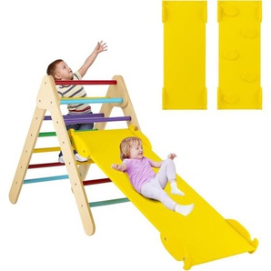 Kletterdreieck, Klettergerüst Indoor ab 1 Jahr, Sprossendreieck Kletterrampe aus Holz, zum Klettern & Rutschen (Gelb) - Costway